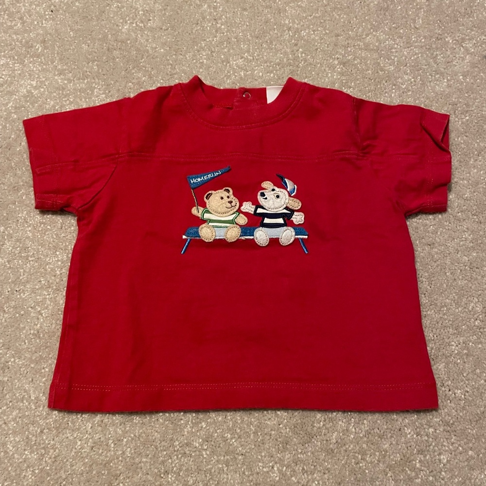 Adorable Vintage Red T-Shirt Bear Appliqué